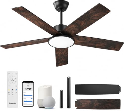 Ensenior 52 Inch Smart Ceiling Fans with Lights, 3-Way Control, 5-Blade | Alexa & App & Remote control, Quiet Reversible Motor, < 30 dB, Dual-finish