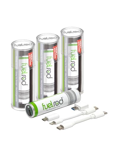 FuelRod USB-C Portable Charger Kit - Pack of 3- Includes All Cables & Adapters Compatible with All Tablets & Smart Phones, Rechargeable Backup Power