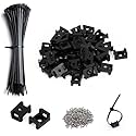 60 Set Black Cable Zip Tie Mounts Kit Wire Clips Organizer Holders Clamps with 0.9Inch Saddle Type Mounts Base with 8" Ties and Tapping Screw