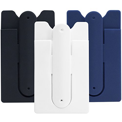 Cellessentials USA Merchant | Cell Phone Wallet with Stand (for Credit Card & Id) iPhone, Android & Most Smartphones | 3 Pc Pack - Black, White & Navy