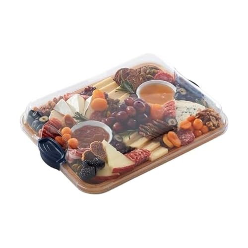 FARBERWARE Build-A-Board Bamboo Cutting Board with Built-in Compartments, Clear Locking Lid & Navy Handles, Ideal for Charcuterie, Snacks & Prep