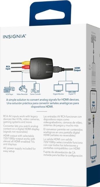 INSIGNIA RCA to HDMI Converter, 1080P RCA Composite Audio Video AV Converter Adapter Supporting PAL/NTSC for TV/PC/ PS3/ STB/Xbox VHS/VCR/Blue-Ray DVD Player
