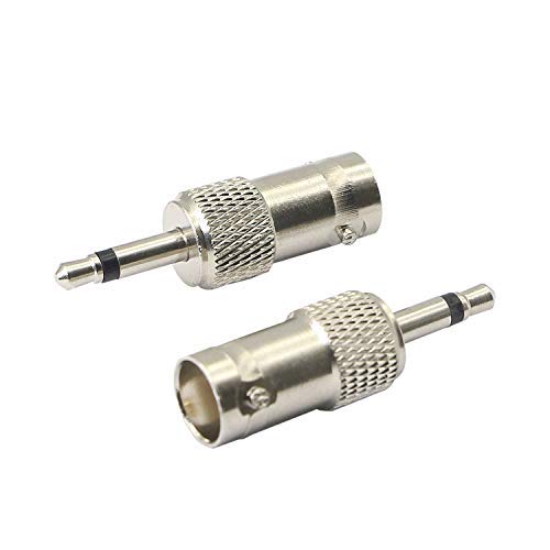 XMSJSIY 3.5mm Mono to BNC Adapter, BNC Female Jack to 1/8" TS Male Plug Nickel-Pated Bidirection Connector for CCTV DVR Camera and More (4 Pack)