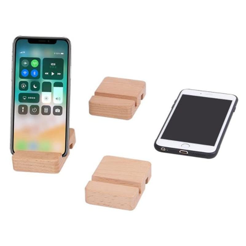 BWRMHME Set of 2 Beech Desktop Cell Phone Stand for iPhone, Portable Mobile Phone Holder Stand, Wooden Ipad Stand