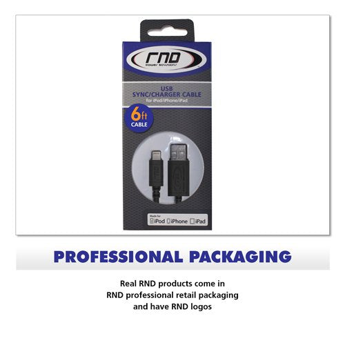 RND MFi Certified Lightning to USB Cable (6 feet/Black) Made for iPhone iPad iPad Mini iPod Touch