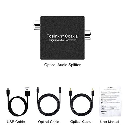 Optical to Coaxial, Coax to Optical Digital Audio Converter, Bi-Directional Digital Audio Converter Splitter Adapter, Plug and Play