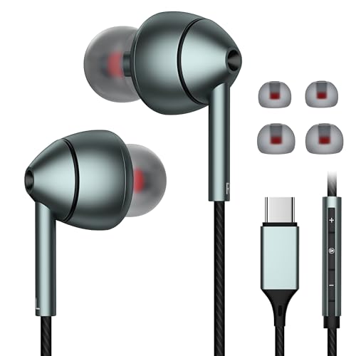 USB-C Wired Earbuds with Microphone, Volume Control, Noise Canceling, Compatible with Samsung Galaxy S24 S23 S22, iPhone 17 16 15 Pro Pro max, Pixel