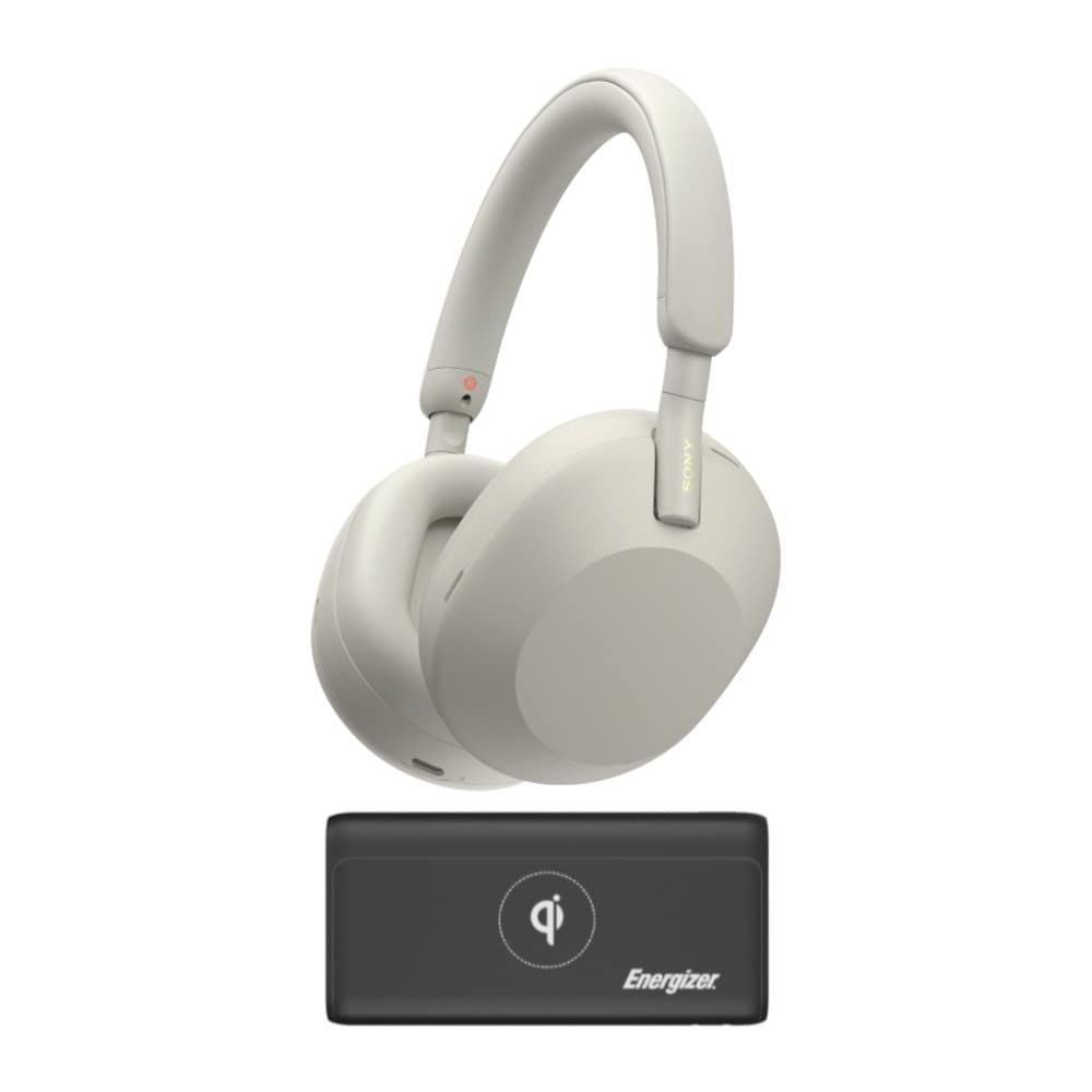 Sony WH-1000XM5 Wireless Noise Canceling Over-Ear Headphones (Silver) with Wireless 10,000mAh Power Bank Bundle (2 Items)