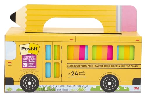 Post-it Super Sticky Notes, 3 x 3 in, Assorted Brights, 24 Pads