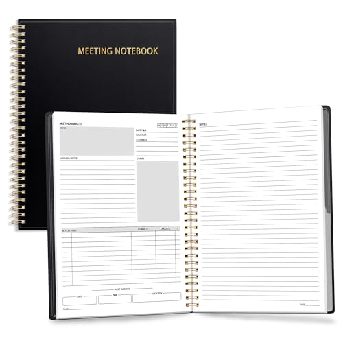 SUNEE Half Meeting Half Note - 7.5"x10" Professional Notebooks for Work - 160 Pages, B5 Size Project Planner, Spiral Meeting Agenda/Minutes Organizer