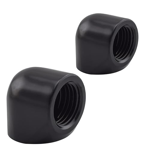 MARRTEUM G1/4" Female to Female 90 Degree Elbow Adapter Extender Connector Fittings for Computer Water Cooling System, Black, 2 Pack