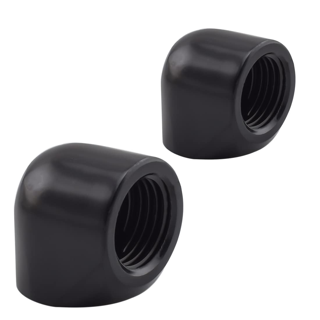 MARRTEUM G1/4" Female to Female 90 Degree Elbow Adapter Extender Connector Fittings for Computer Water Cooling System, Black, 2 Pack