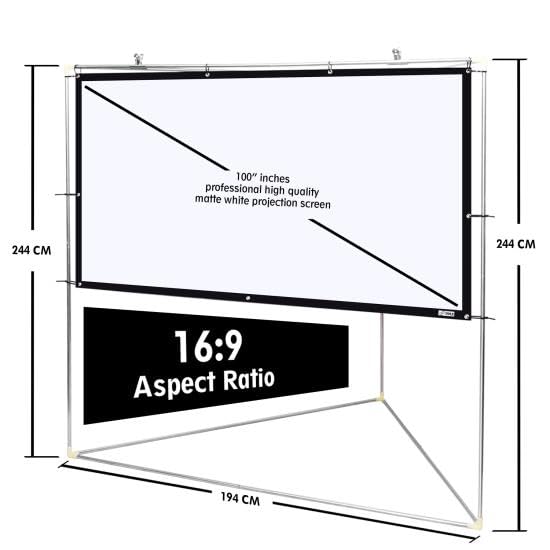 Pyle 100" Outdoor Portable Matt White Theater TV Projector Screen w/Triangle Stand - 100 inch, 16:9, 1.15 Gain Full HD Projection