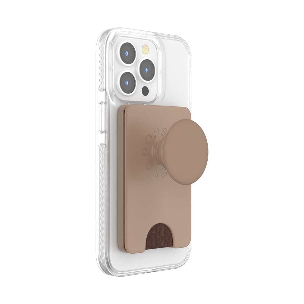 PopSockets Phone Wallet for MagSafe, Phone Card Holder with Grip, Brown - Latte