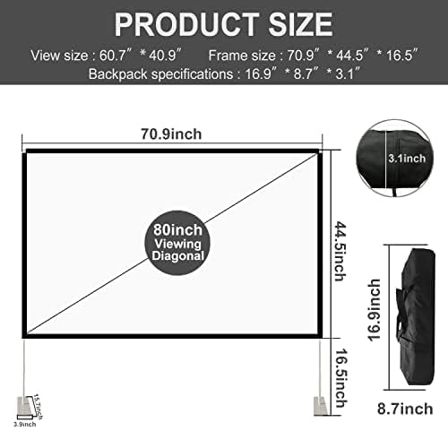 SKERELL Outdoor Projector Screen with Stand : Portable Projection Screen for Outside Theater Home Backyard Movies 80 inch [SKLI-080]