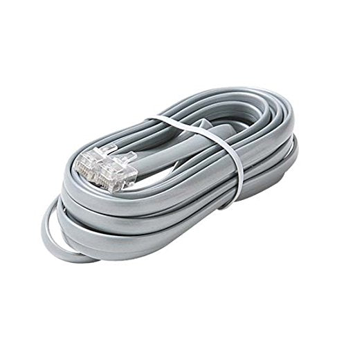 7' FT Cable Data Modular 8 Conductor Silver Cord Satin Gray Flat RJ45 Telephone Line Flat Cord Voice Data with Plug RJ-45 Connector Both End 8P8C