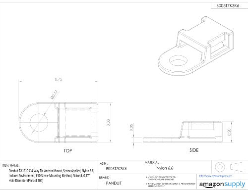 Panduit TA1S8-C 4-Way Tie Anchor Mount, Screw Applied, Nylon 6.6, Indoors Environment, #8 Screw Mounting Method, Natural, 0.17" Hole Diameter (Pack of