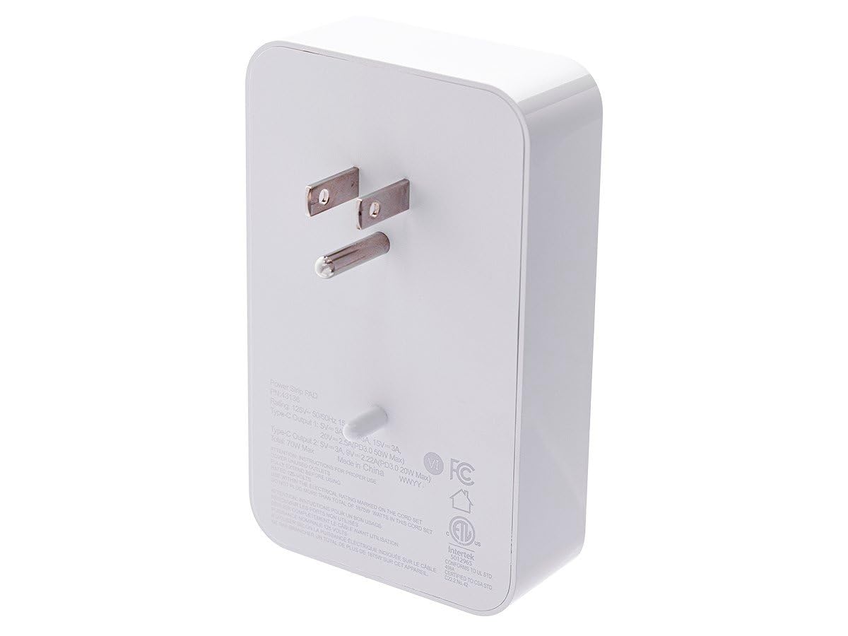 Monoprice 2-Outlet Wall Tap Power Strip with USB-C PD 50W + 20W Power Delivery, Wall Mountable, for Laptops and Mobile Phones - Workstream Collection