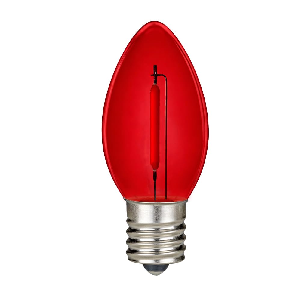 Novelty Lights 25 Pack Red C9 LED Filament Bulbs, Shatterproof Plastic