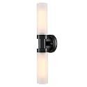 TEENYO Modern 2-Light Black Wall Sconce, Cylinder Frosted Glass Bathroom Wall Light Fixtures 20-Inch Black Glass Sconces Wall Lighting for Bedroom