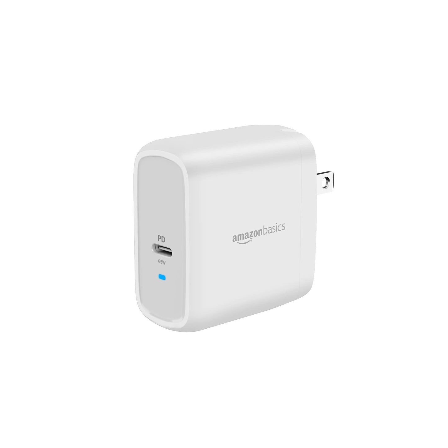Amazon Basics 65W One-Port GaN USB-C Wall Charger with Power Delivery PD, Foldable Plug, Portable, Fast Charging for Laptops, Tablets & Phones