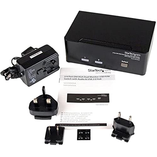 StarTech.com 2 Port KVM Switch - DVI and VGA w/ Audio and USB 2.0 Hub - Dual Monitor / Display / Screen KVM Switch - DVI VGA , TAA (SV231DDVDUA)