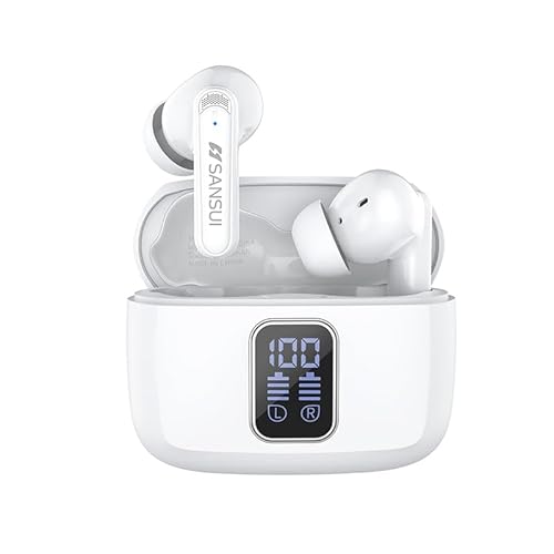 SANSUI W9 True Wireless Earbuds,Active Noise Cancellation,10mm Drivers with Big Bass,Bluetooth 5.4,40H Long Playtime, Low Latency Gaming, LED…