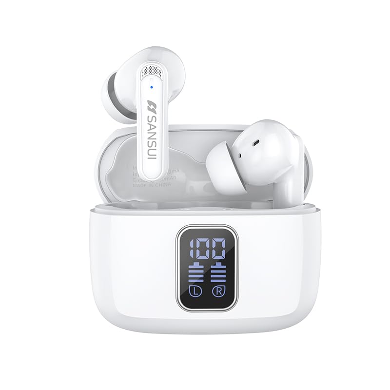 SANSUI W9 True Wireless Earbuds,Active Noise Cancellation,10mm Drivers with Big Bass,Bluetooth 5.4,40H Long Playtime, Low Latency Gaming, LED…