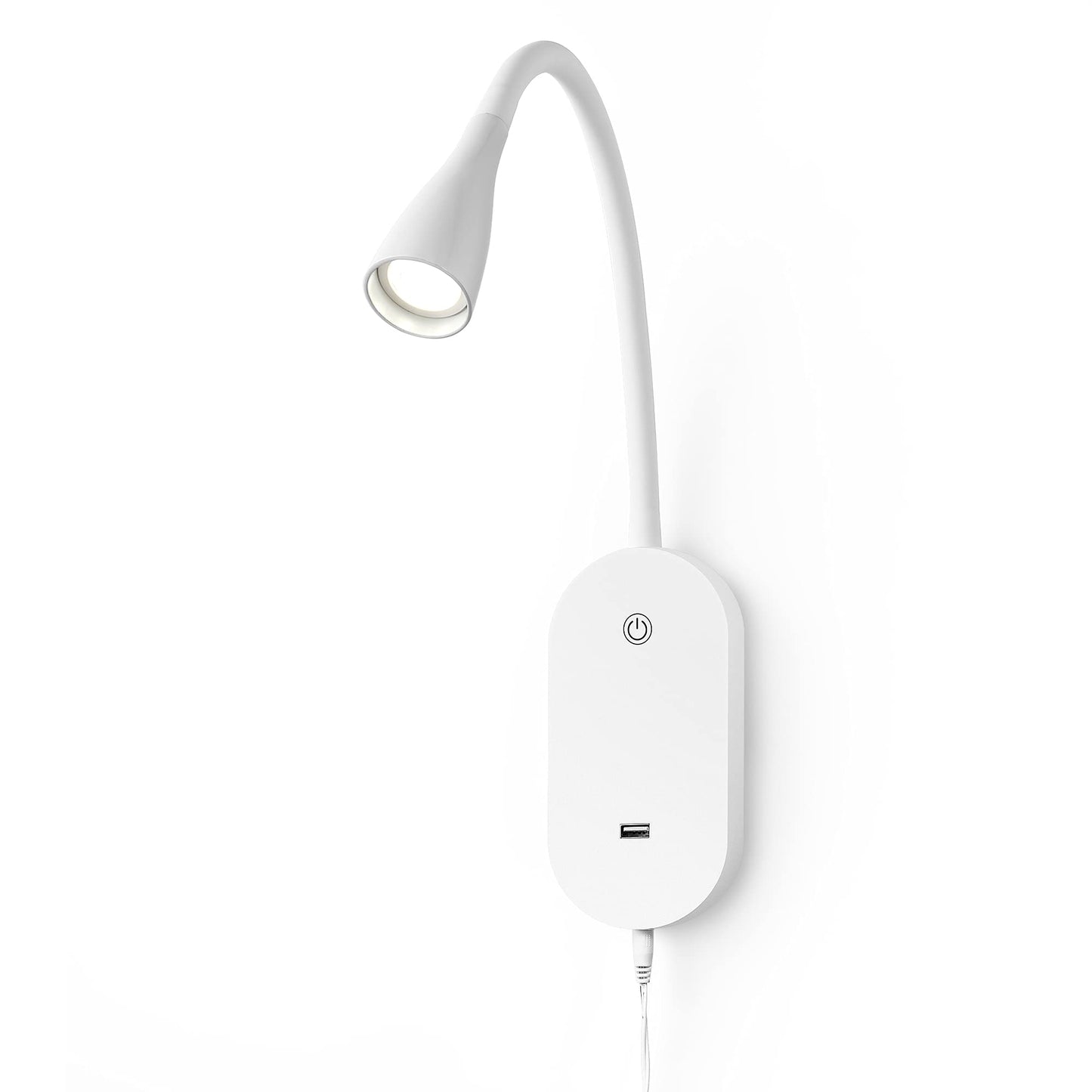 TOPMB Wall Mount Reading Light, Focused Book Light for Reading in Bed, 5 Dimming, USB Output, 4 Hours Auto Off, Touch Control, Flexible Gooseneck