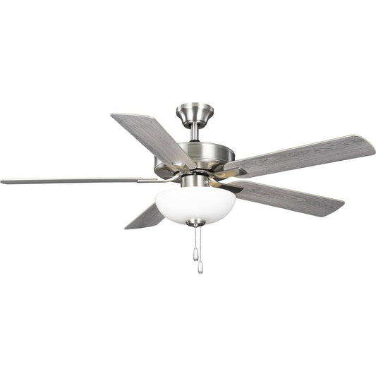 Progress Lighting AirPro 52 in. Brushed Nickel 5-Blade AC Motor Transitional Ceiling Fan with Light