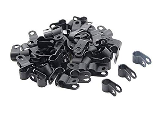 WOIWO 100PCS Black Nylon R-Type Cable Clamp Cable Organizer Cord Clips for Cable Management (1/8 Inch /3.2mm Diameter)