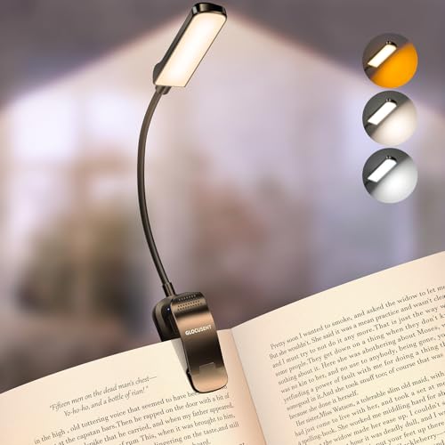 Glocusent 13 LED Rechargeable Book Light for Reading at Night, Eye-Caring 3 Amber Colors & Stepless Dimming, Lasts 1 Week to 2 Months, Travel Clip on