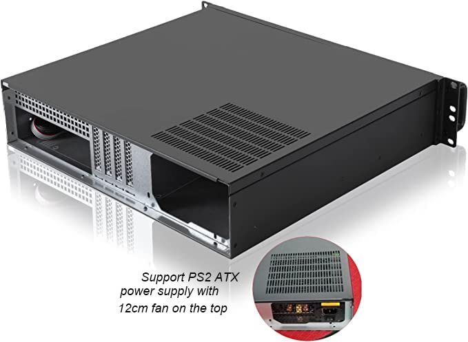 RackChoice 2U Server case Micro ATX Compact Rackmount 2 x 5.25 Chassis Support ATX PS2 PSU with 120mm Fan on top, USB3.0 with 2.0 Adapter
