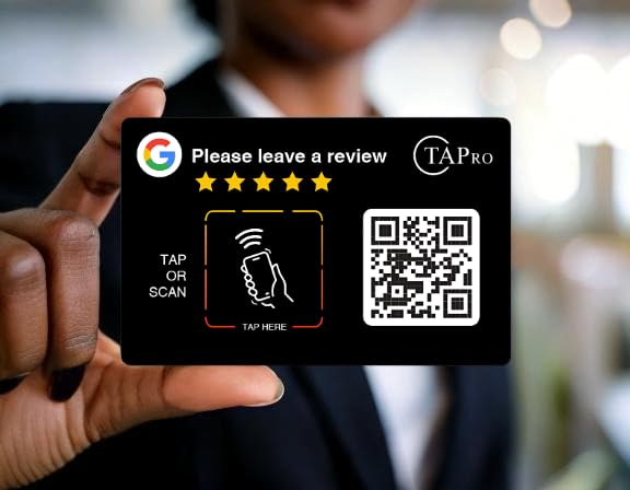 NFC Google Review Card with QR Code - Tap or Scan to Leave Reviews - No App or Fees - Reusable Review Card for Small Business, Salon, Restaurant