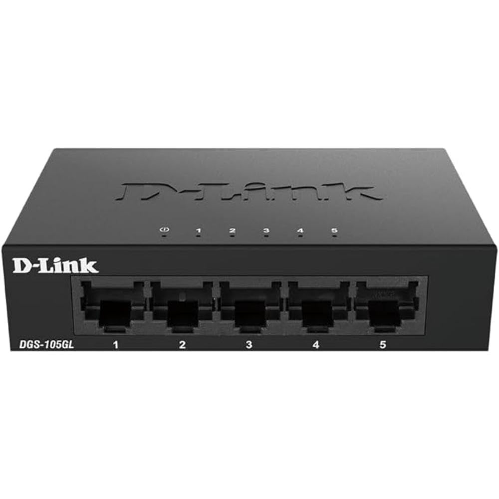 D-Link DGS-105GL 5-Port Gigabit Unmanaged Desktop Switch, Fanless, Low Profile, Metal Housing, Plug-and-Play, 802.3az EEE Black DGS-105GL