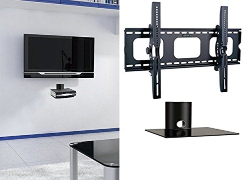 2xhome - New TV Wall Mount Bracket & One (1) Single Shelf Package - Secure LED LCD Plasma Smart 3D WiFi Flat Panel Screen Monitor Monitor Display