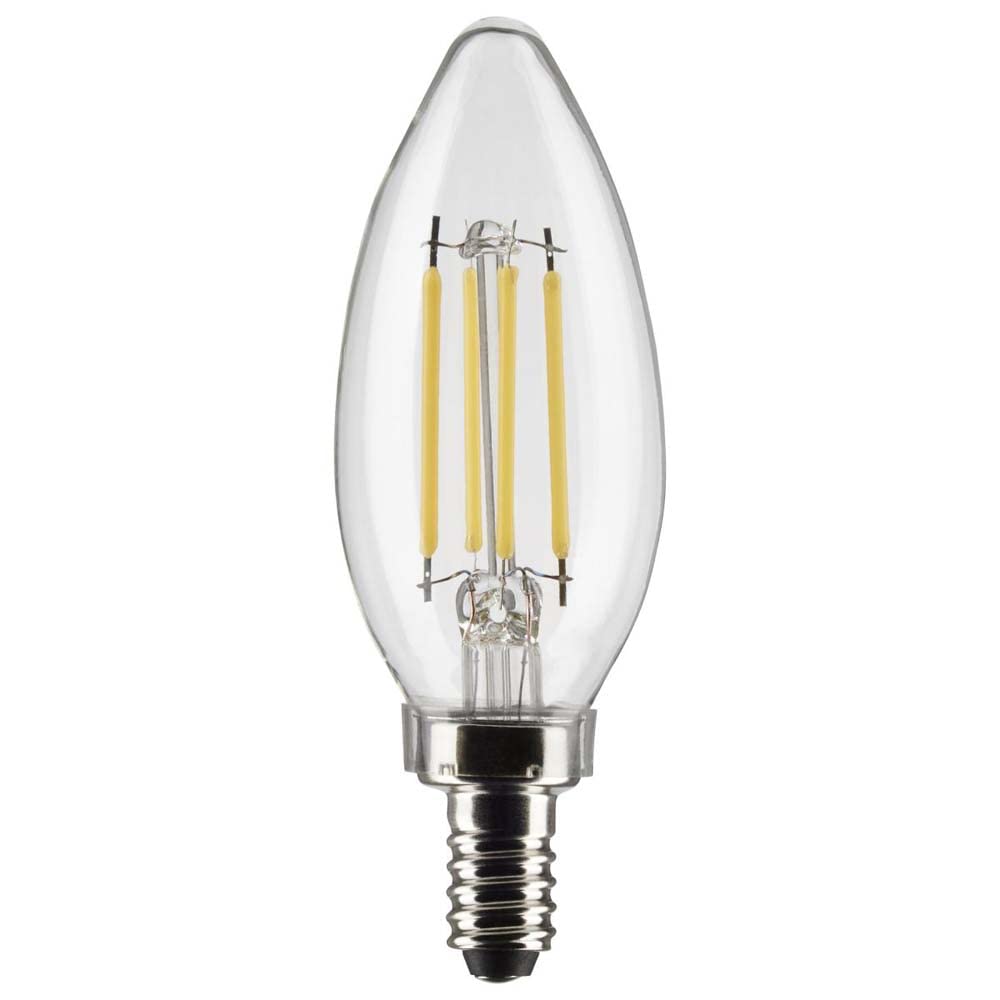 Satco 4 Watt B11 LED Filament Candle Light Bulbs - E12 Candelabra Base - 3500K Neutral White 350 Lumen - 120 Volt - Dimmable & Wet Location -