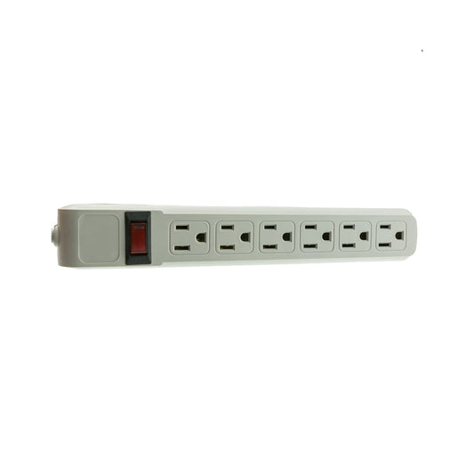 10 feet Surge Protector, Flat Rotating Plug, 6 Outlet, Gray Horizontal Outlets, Plastic, 10ft Power Cord, Surge Protector Multi Plug, CableWholesale