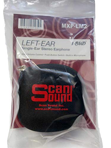 Scan Sound Headset Stereo Earphone (for Left Ear), with 3 Sizes of eartips and Zippered Earphone Carrying case