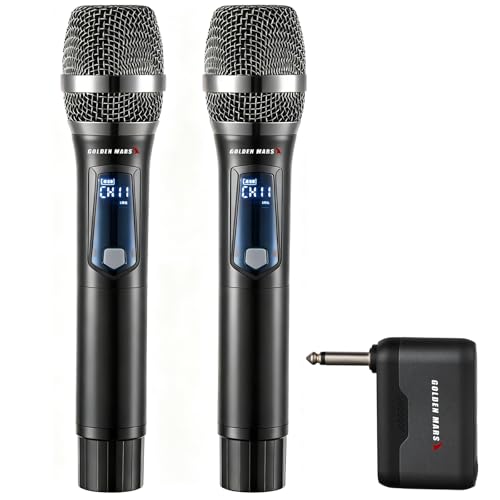 Wireless Microphone, Professional Updated 2.4G Rechargeable 2 Handheld Microphones System with 300 FT Extra Long Distance Stable Receiving for Karaoke