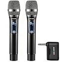 Wireless Microphone, Professional Updated 2.4G Rechargeable 2 Handheld Microphones System with 300 FT Extra Long Distance Stable Receiving for Karaoke