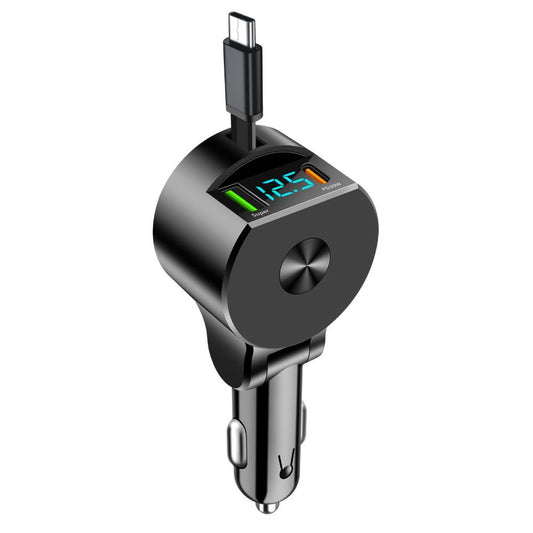 Alanph 75W 3-in-1 Car Charger Adapter with Voltage Detection, Super Fast Charging with Cable PD30W Retractable Cable for iPhone/Samsung/Android/iPad