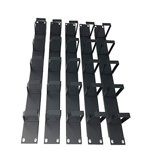 QiaoYoubang (5 Pack) 1U 5 D-Ring Cable Manager - 19 Inch Horizontal Rack Mount Metal Server Rack Wire Management