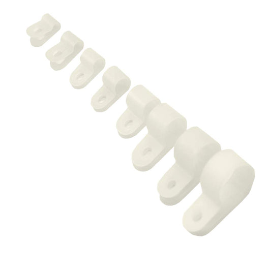 Yosawa 225-Pcs 8 Sizes White Nylon R-Type Cable Clamp Fastener Assortment Kit for 1/8", 3/16", 1/4", 5/16", 3/8", 1/2", 5/8", 3/4" Diameter Wire