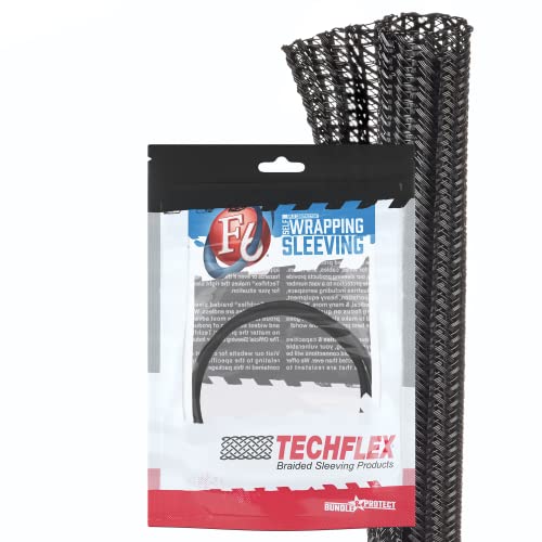 TechFlex 1/2" Split F6 Braided Cable Sleeving Wrap, Split Loom (5FT) F6N0.50BK-5
