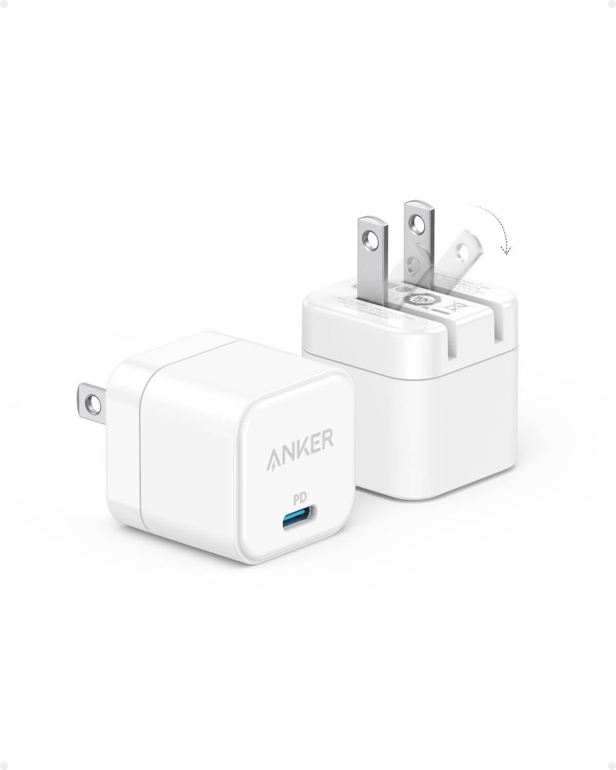 Anker USB C Charger with Foldable Plug, 20W USB C Charger Block for iPhone 17/16 / 15 and More Series, Galaxy, Pixel, iPad (3 Pack, Cable Not