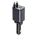 4 in 1 Retractable Car Charger,Super Fast Charging Car Chargers ?with 2 Retractable Cords and 2 UBS Port, Car Adapter for iPhone 16/15/14/13/12 Series
