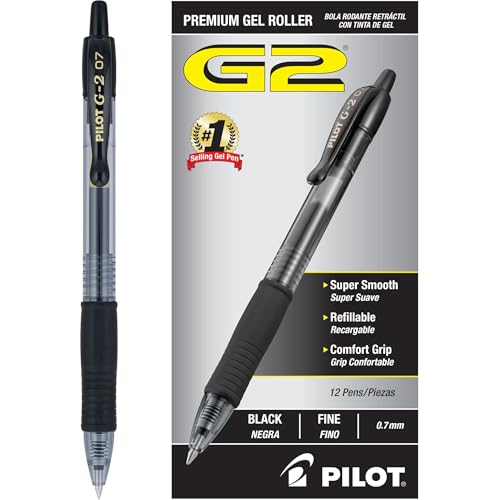 PILOT G2 Retractable Premium Gel Ink Roller Ball Pens Fine Point Black Ink Dozen Box (31020)
