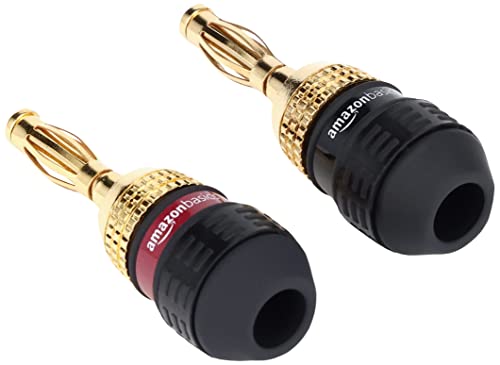 Amazon Basics Gold Plated Banana Plugs Speaker Wire Connectors, 12 Pairs (24 Count), Easy Install, 0.5" x 0.5" x 1.3", Black