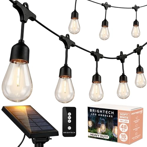 Brightech Ambience Pro - Solar Power Remote Control Outdoor String Lights with Edison Bulbs - Shatterproof, Commercial Grade LED Waterproof Patio